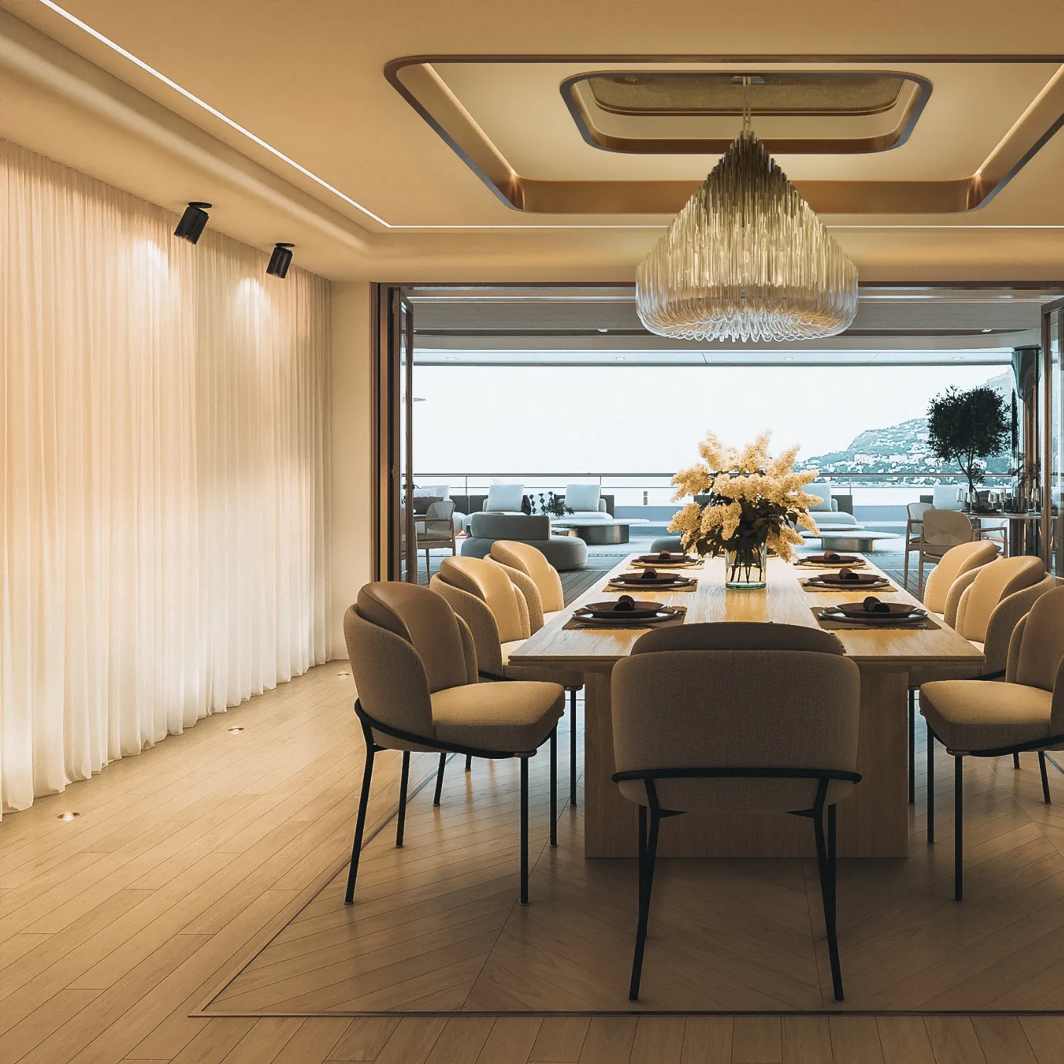 Photo de la salle à dîner à l'intérieur du yacht