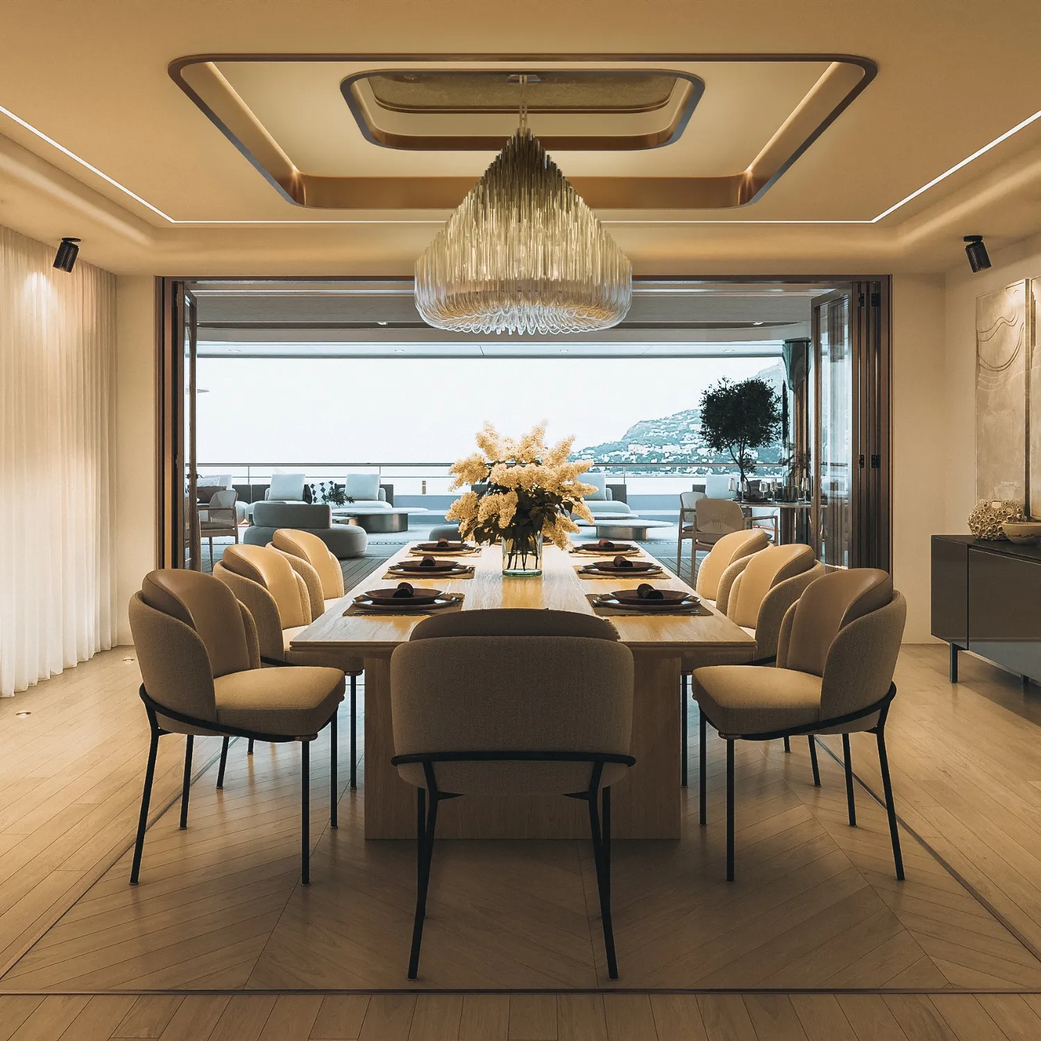 Photo of the dining room inside the yacht