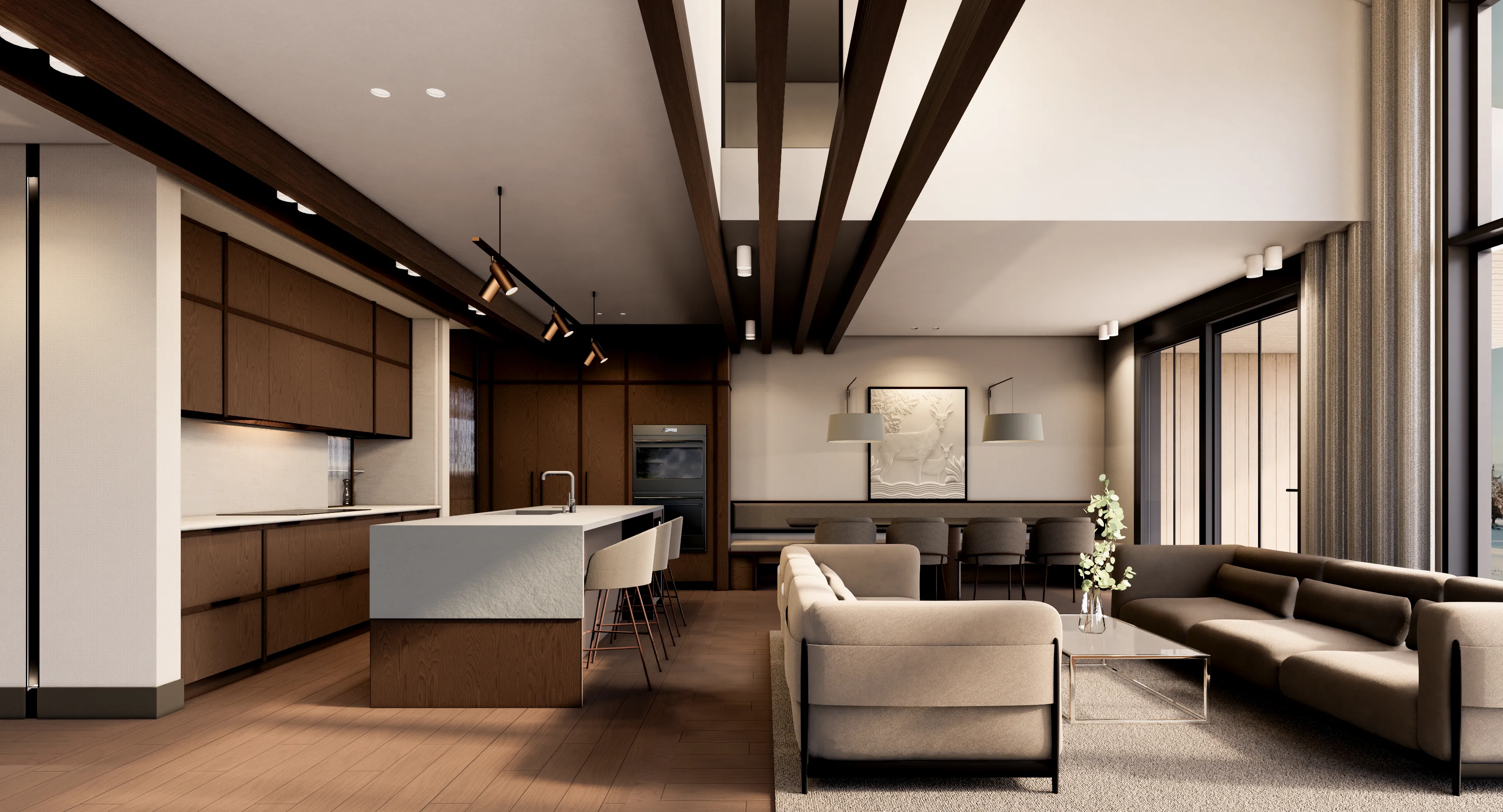 View of the open-concept space – Kitchen, living area, and dining room
