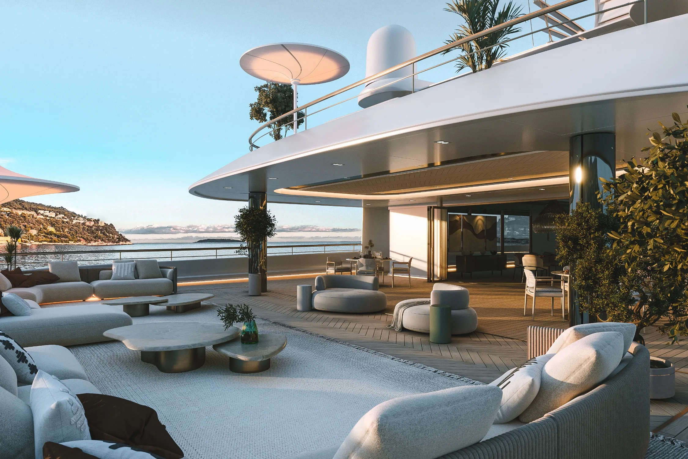 Photo of the deck at golden hour