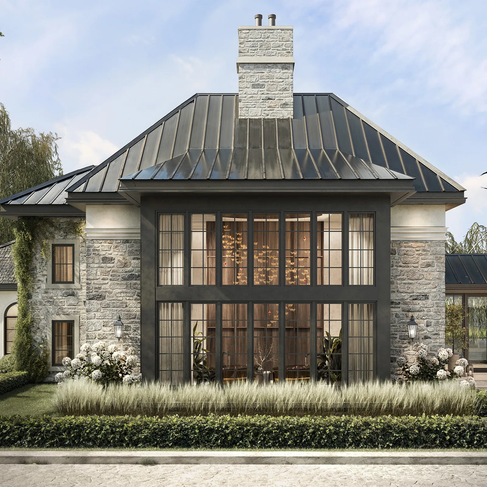 3D vue de la façade avant ciel clair