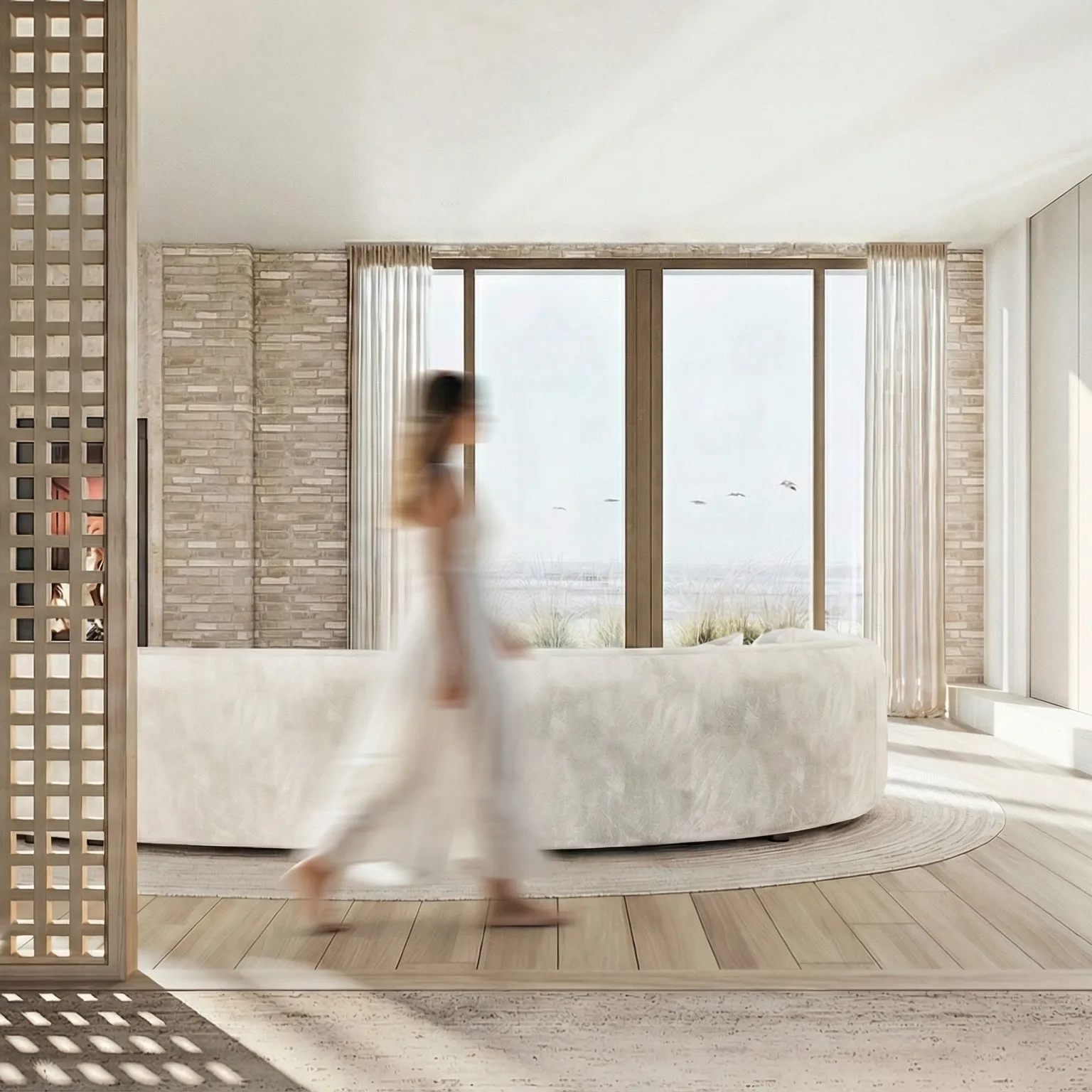 Vue du séjour avec le lac en arrière plan